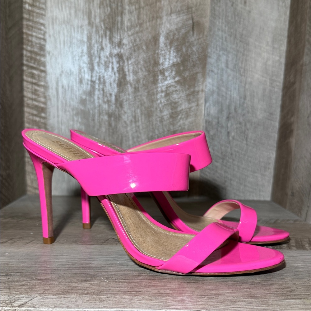 Schutz Leia Mule Heel Sandals in neon pink - Picture 2 of 13